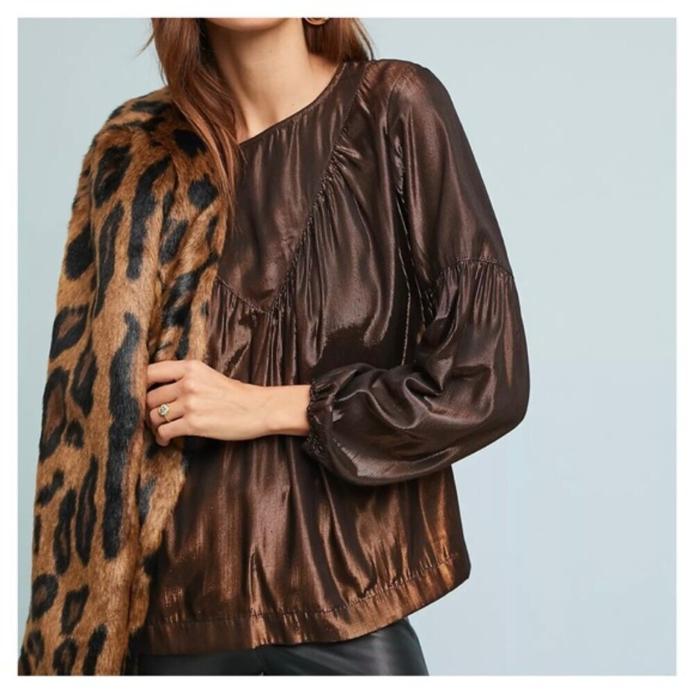 ANTHROPOLOGIE • Amadi Merry Metallic Blouse in Bronze • Small